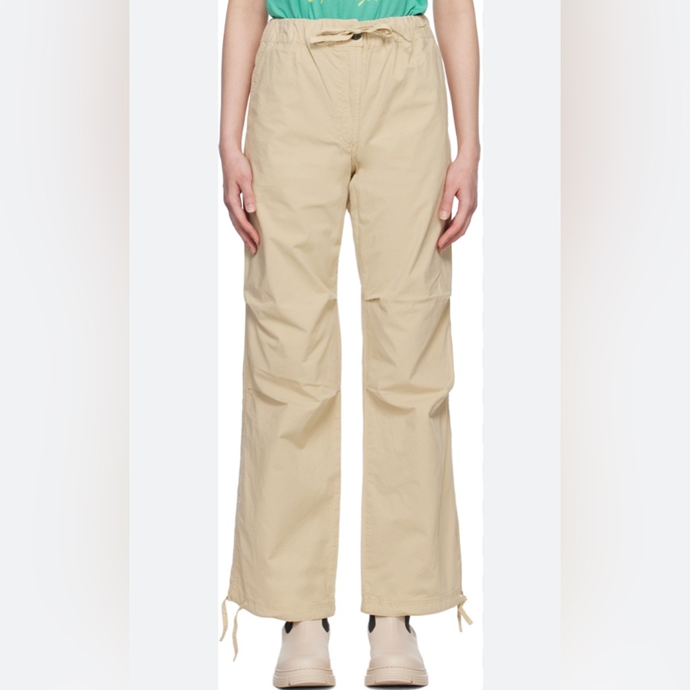 Ganni drawstring straight-leg trousers in Tan